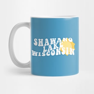 Sunshine in Shawano Lake Wisconsin Retro Wavy 1970s Summer Text Mug